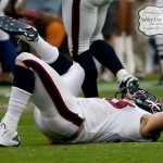 Houston Texans defensive end Connor Barwin wriths on the ground in pain after dislocating his right ankle in the first quarter of a football game against the Indianapolis Colts on Sunday afternoon September 12, 2010 at Reliant Stadium in Houston. The Texans defeated the Colts 34-24 in the season opener.